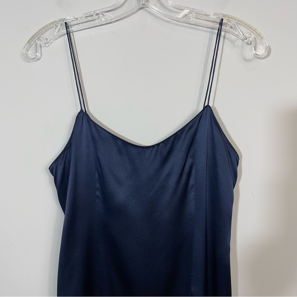 Rickie Freeman Teri Jon Silk Satin Slip Dress Navy Blue 6 Midi Spaghetti Strap - Picture 12 of 14